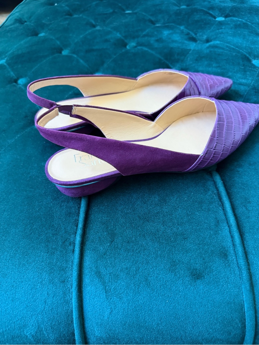 Franco Sarto Purple Croc-Embossed Pointed Slingback Flats - Picture 3 of 9